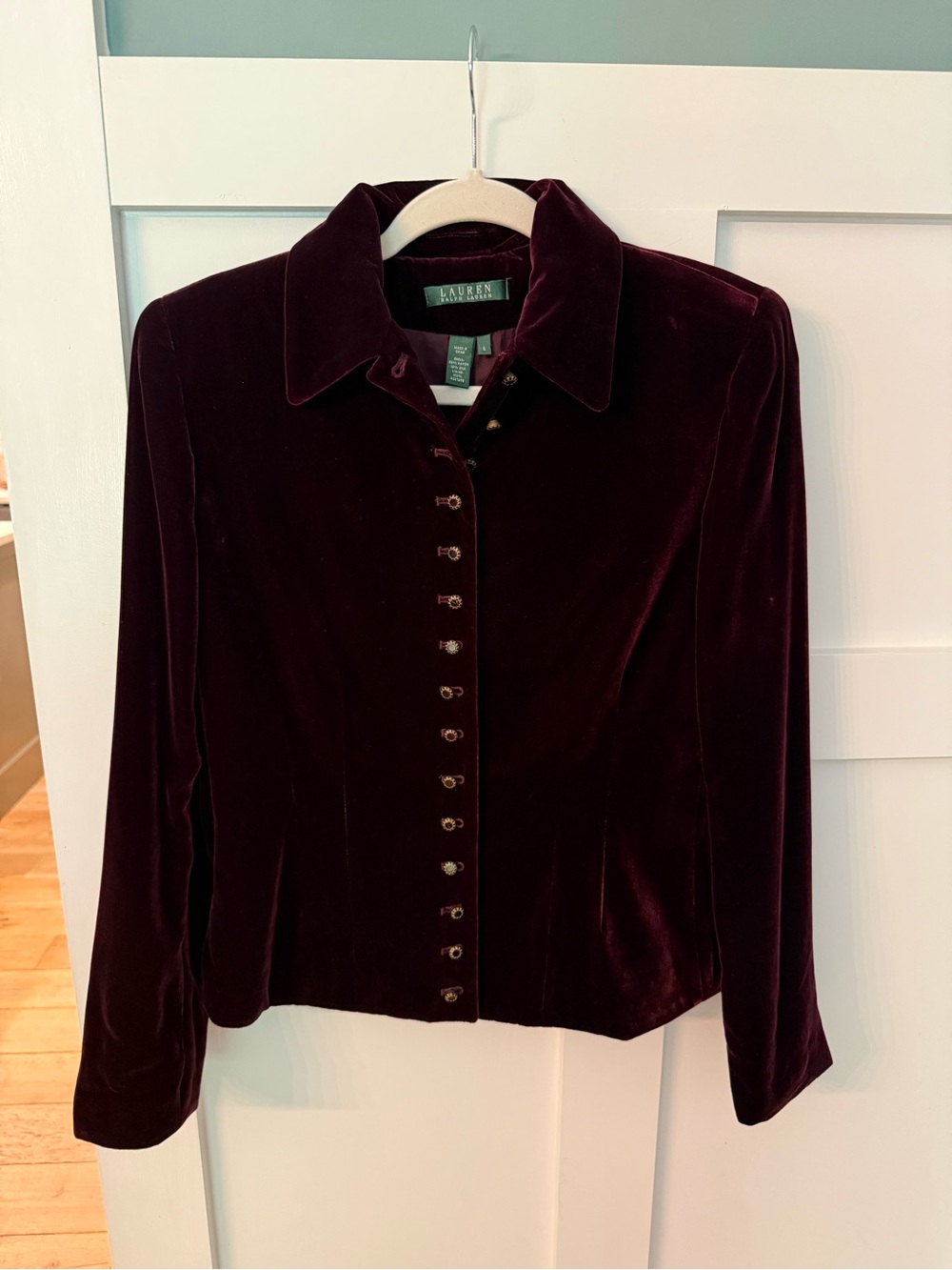 Vintage Ralph Lauren Velvet Military-Button Blazer in Deep Plum - Picture 2 of 7